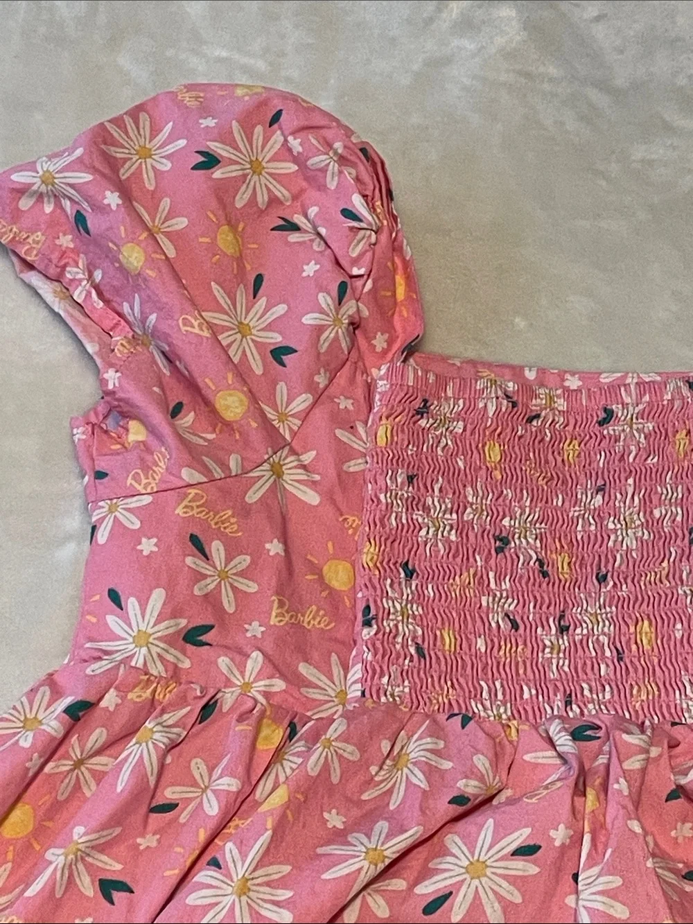 Barbie Pink Floral Puff-Sleeve Sundress *** has some spots as shown not visible